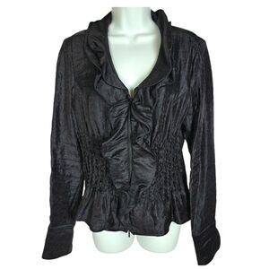 Samuel Dong Women's Blouse-Short Light Jacket Shimmer Black Ruffles